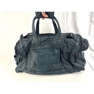 Vintage 1980s Mexican Leather Duffel Bag TALON Zipper Teal 20" Weekender